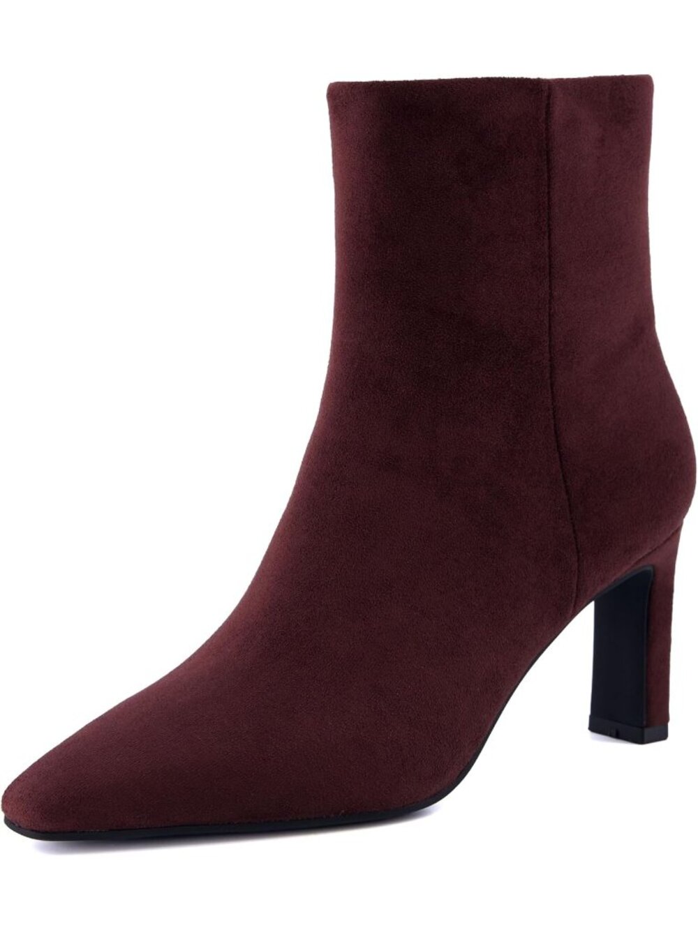 Women's Burgundy Mid Block High Heel Square Toe Vegan Faux Suede Ankle Boots
